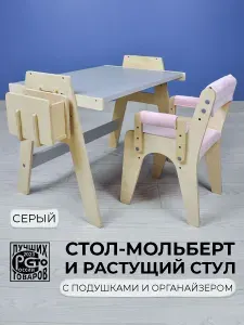 Детский растущий стул с подушками и стол мольберт (парта) с органайзером RuLes