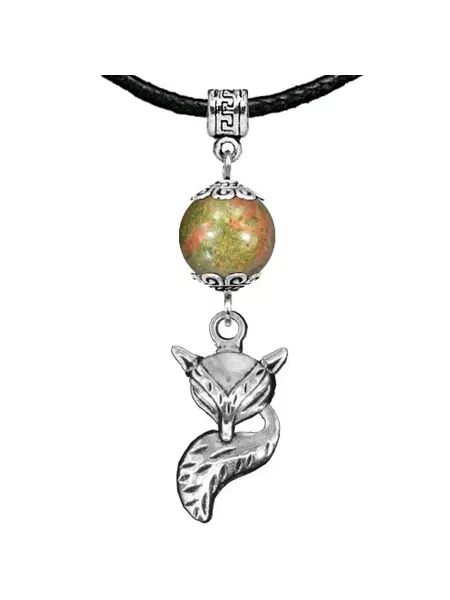 Runes&Gems Подвеска Амулет Лиса с натуральным камнем Унакит