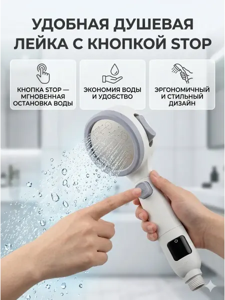 RUTH Душевая лейка с кнопкой стоп экономия воды
