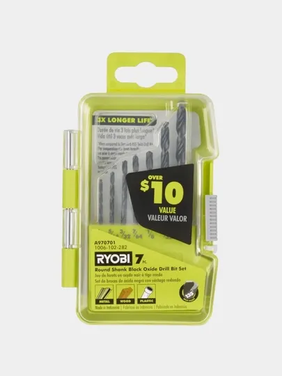 Набор сверл RYOBI, 7 шт, с черным оксидным покрытием для металла, дерева и пластика