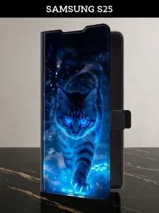 Чехол-книжка на Samsung S25 (Самсунг С25) с картой кот