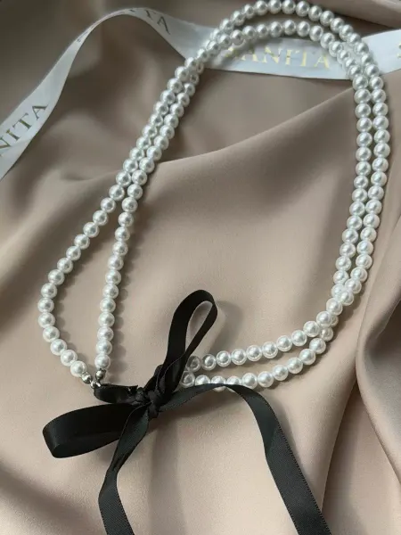SA_Jewels Чокер - ожерелье жемчужный с бантиком из ленты