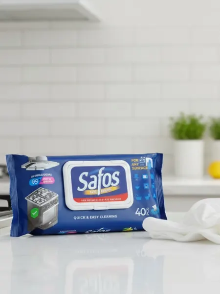 Влажные салфетки Safos, антибактериальные для кухни и любых поверхностей, лимон, 40 шт