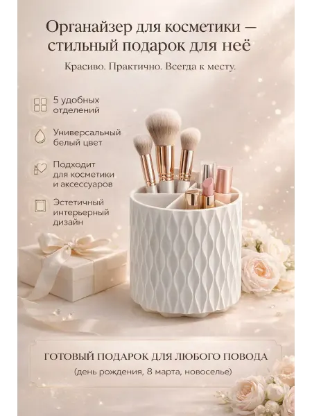 Saidmarket Органайзер для косметики настольный вращающийся белый