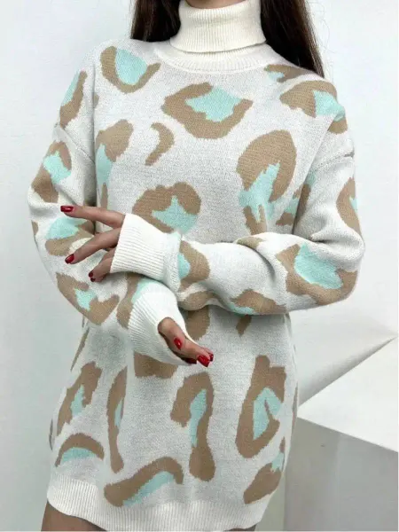 SALE_SHOP Свитер женский длинный с горлом оверсайз