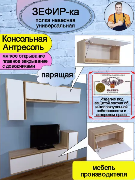 Мебель SamSam Полка под телевизор навесная настенная ЗЕФИР-КА