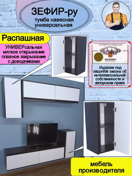 Мебель SamSam Тумба навесная универсальная под телевизор Зефир-РУ