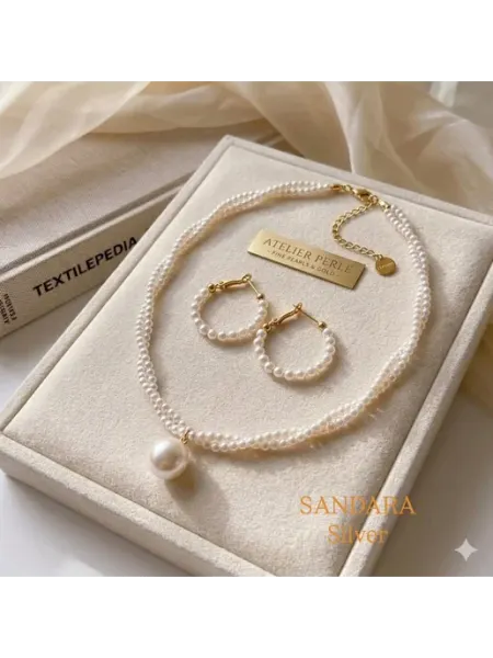 SANDARA SILVER Комплект из натурального жемчуга колье и серьги