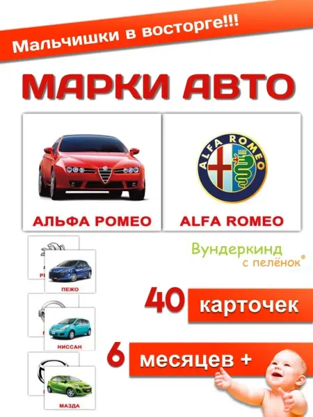 Вундеркинд с пеленок Марки автомобилей Карточки для детей