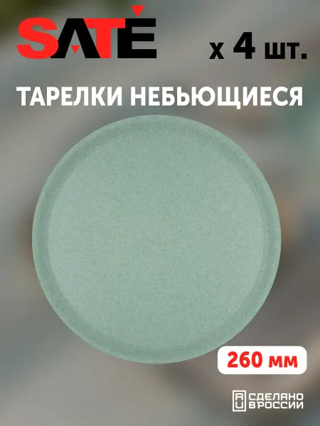 SATEGLASS Тарелки плоские пластиковые26см мятные 4шт