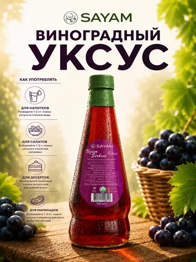 Уксус из чёрного винограда SAYAM, 500 мл , Турция