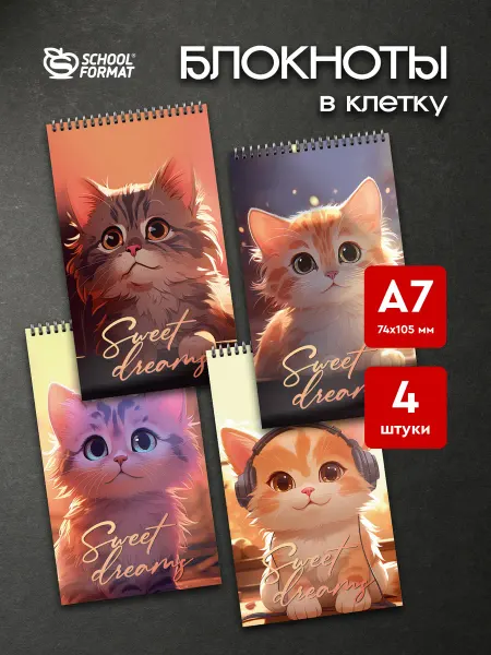 Schoolformat Набор блокнотов для записей А7 Лоу-фай котики