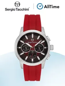 Часы мужские Sergio Tacchini / Часы наручные кварцевые серебряные большие металлические с красным циферблатом