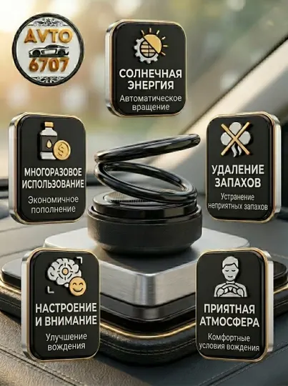 Ароматизатор автомобильный, многоразовый автопарфюм на солнечной батарее в машину