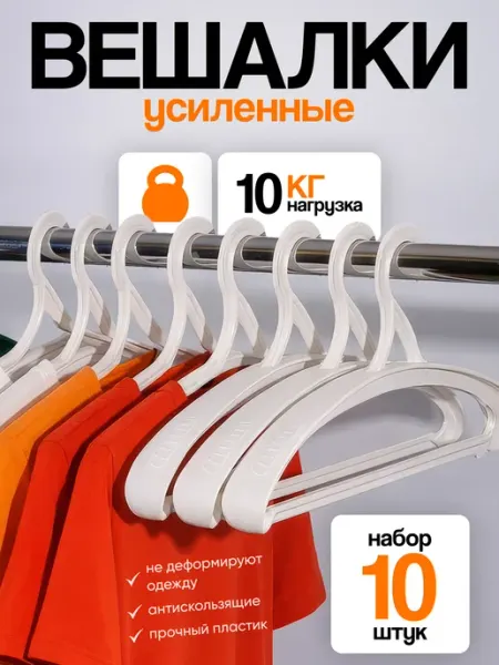 SFRMARKET Вешалки плечики для одежды взрослые набор пластиковые 10 шт