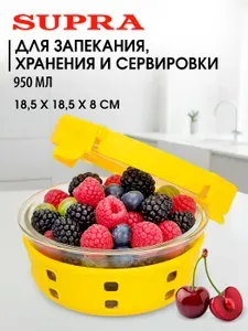 Контейнер для еды, хранения стеклянный SUPRA SGC203 форма для запекания / с крышкой, 950 мл, термостойкое боросиликатное стекло, для СВЧ, духовых шкафов, морозильных камер, можно мыть в ПММ