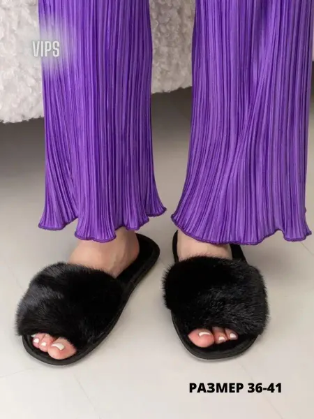 Sh-s slippers домашние тапочки из натурального меха норки и овчины