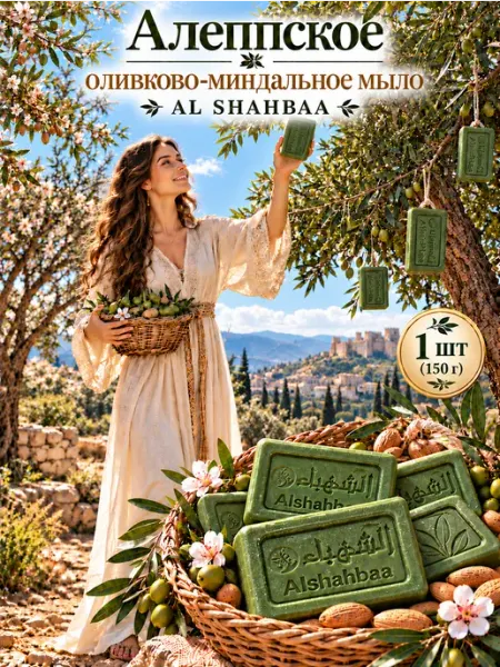 Al Shahbaa Мыло алеппское оливковое 1шт (Эко-Оригинал)