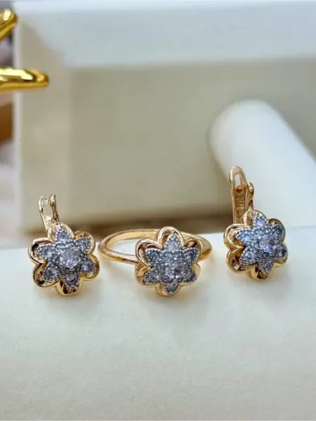 SHAHI SHOP Комплект бижутерии кольцо серьги позолотой