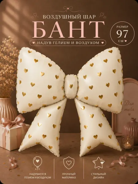 Shar-Land Фольгированный воздушный шар бантик кремовый