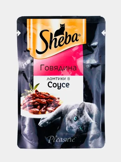 Влажный корм для взрослых кошек Sheba, аппетитные ломтики, говядина в соусе 5шт