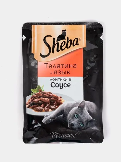 Влажный корм для взрослых кошек Sheba, аппетитные ломтики, телятина и язык 5 шт