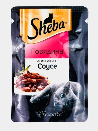 Влажный корм для взрослых кошек Sheba, паштет из говядины в желе 5шт