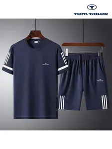 Комплект одежды Tom Tailor Мужской спортивный костюм, костюм с коротким рукавом, сетчатый костюм, костюм с тремя полосками, спортивные шорты, быстросохнущий костюм, повседневный костюм, комплект из двух предметов,SIZE 44-56
