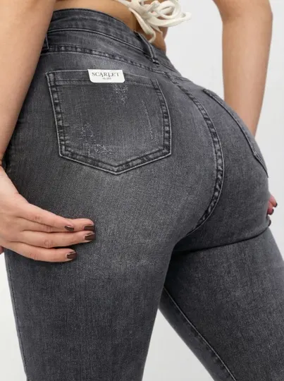 Брюки женские джинсовые Skinny — серо-чёрные, эластичные, комфортные