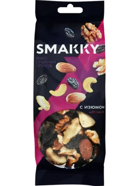 Смесь фруктово-ореховая SMAKKY микс сушеных орехов и изюма