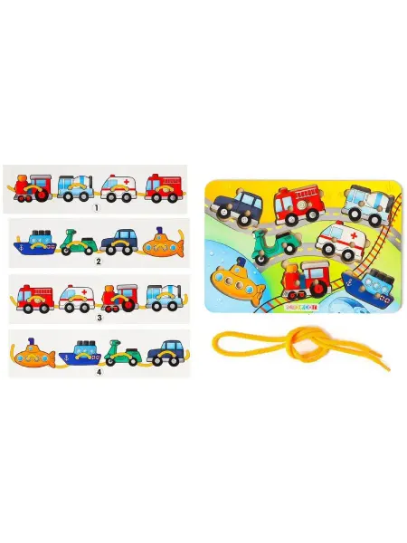 Smile-Decor Игра-шнуровка "Транспорт-2", деревянная рамка-вкладыш
