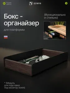 Бокс-органайзер "Термоясень" для подставки под монитор Sowin, сталь и массив дерева
