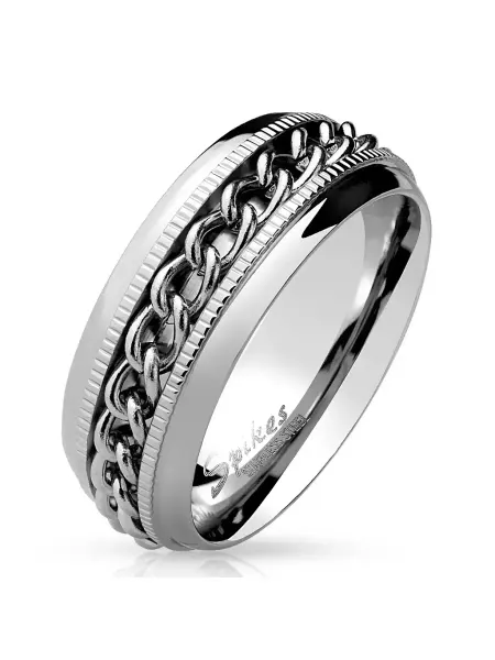 Spikes Кольцо из стали мужское с цепочкой, бижутерия