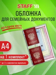 Папка органайзер для семейных документов с файлами А4 семейная, ПВХ, матовая, Staff