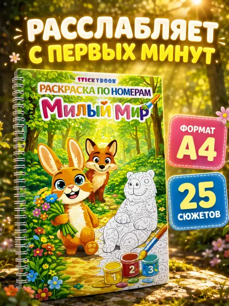 Stickybook Раскраска по номерам пейзажи для взрослых и детей