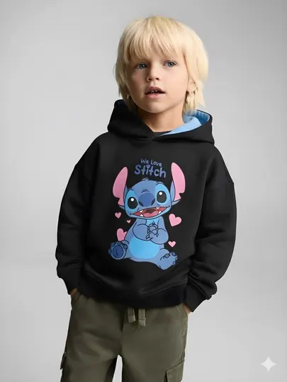 Детский утеплённый худи Stitch с капюшоном, оверсайз, для девочек и мальчиков