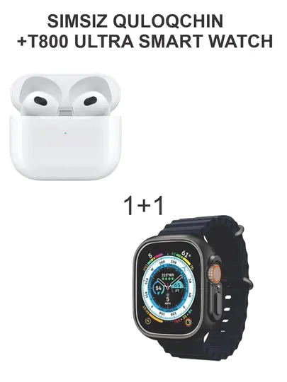 Беспроводные наушники + умные часы t800 ultra