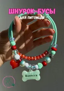 Адресник размер S, бусы ошейник для собак и кошек с кулоном