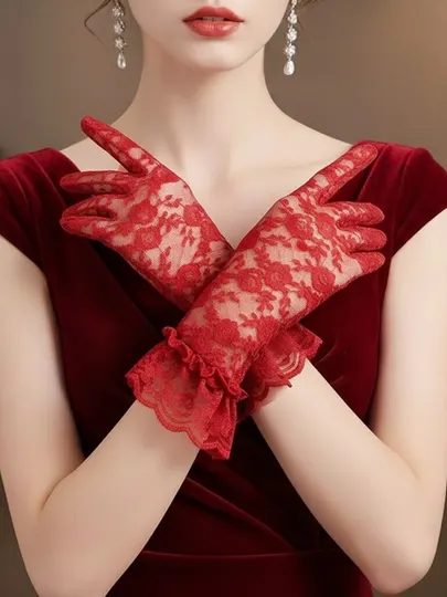 Женские ажурные перчатки из кружева, свадебные и вечерние, гипюровые