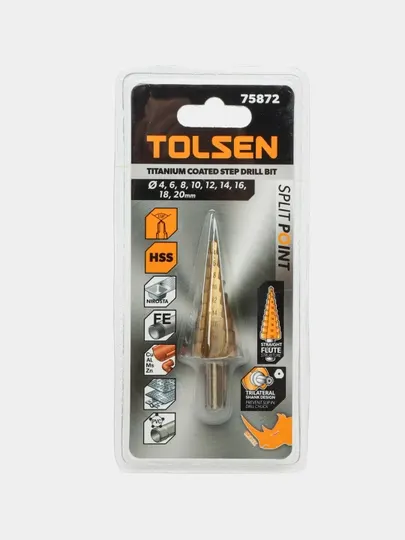 Ступенчатые сверла, ёлочка, с титановым покрытием TOLSEN