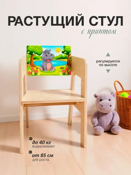 Di toys Растущий стульчик деревянный с принтом