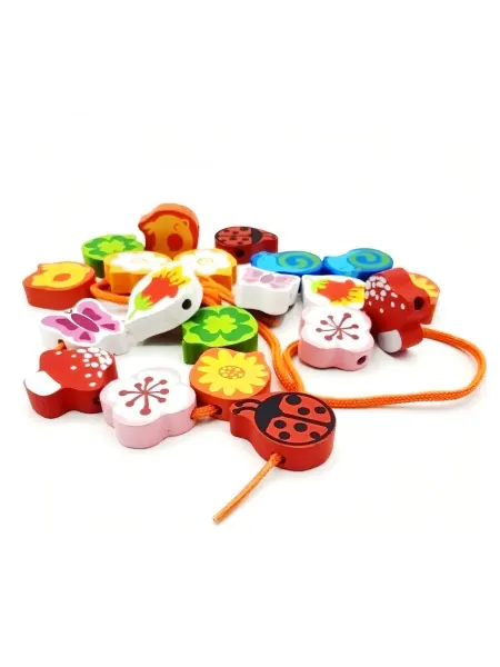 Wooden Toys Шнуровка для малышей развивающая, деревянная бусины 20 шт