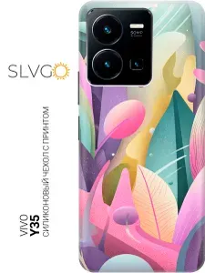 Силиконовый чехол на Vivo Y35 с принтом Волшебная листва, trn