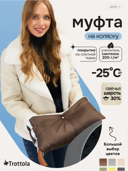 Trottola Муфта для рук на коляску санки зимняя овчина