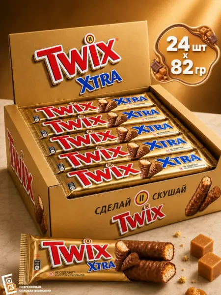 Twix Шоколадный батончик Твикс Экстра, 82 гр х 24 шт