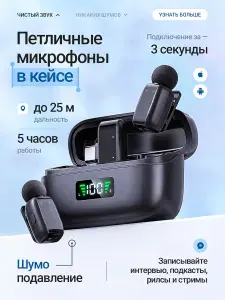 Микрофон петличный, петличка для айфона, беспроводной с шумоподавлением 2 шт