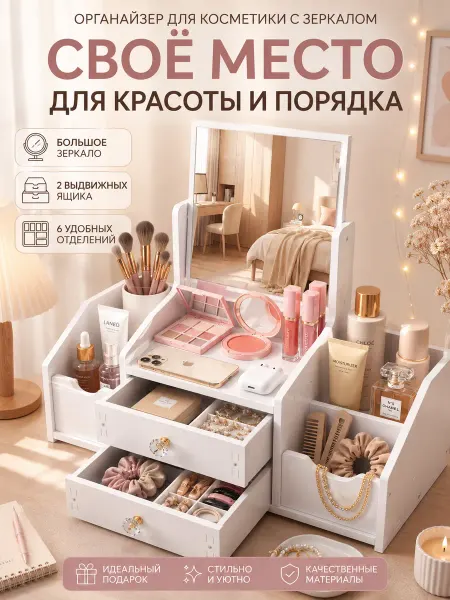 Unagi Органайзер для хранения косметики с зеркалом настольный