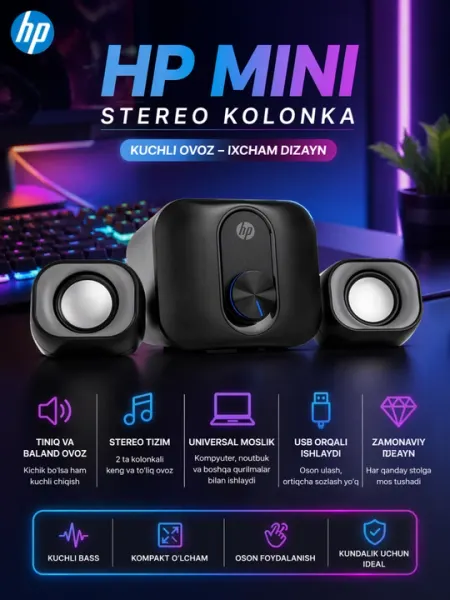 HP мини стерео колонка USB компактная мощный звук аудио система