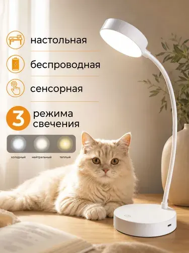Лампа настольная гибкая для школьника с USB сенсорная