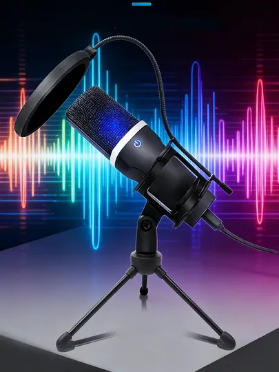Конденсаторный микрофон игровой , USB проводной, настольный для компьютера, для стримов